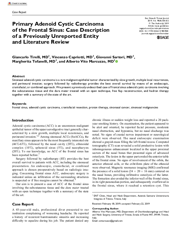 (PDF) Primary Adenoid Cystic Carcinoma of the Frontal Sinus: Case ...