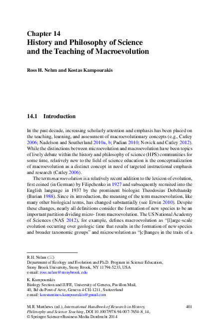 (PDF) History and Philosophy of Science and the Teaching of Evolution ...
