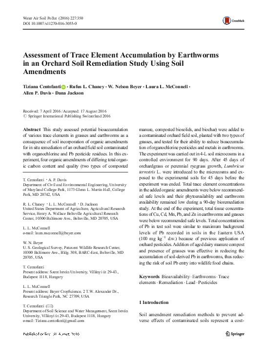 (PDF) Assessment of Trace Element Accumulation by Earthworms in an ...