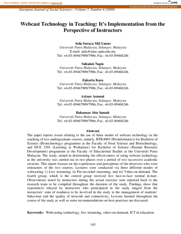 (PDF) Webcast technology in teaching: It's implementation from the ...