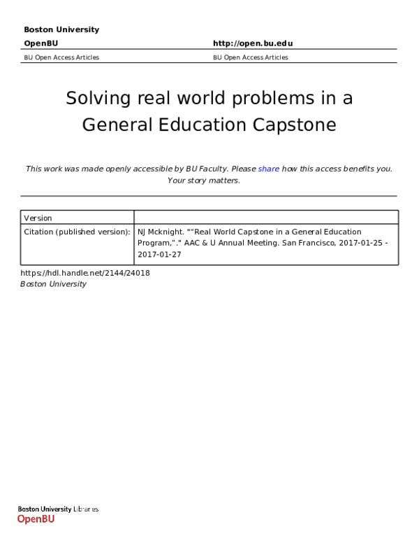 (PDF) Solving real world problems in a General Education Capstone