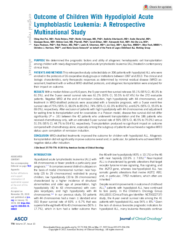 (PDF) Outcome of Children With Hypodiploid Acute Lymphoblastic Leukemia ...