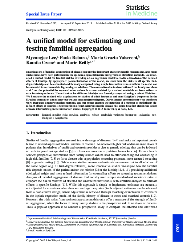 (PDF) A unified model for estimating and testing familial aggregation