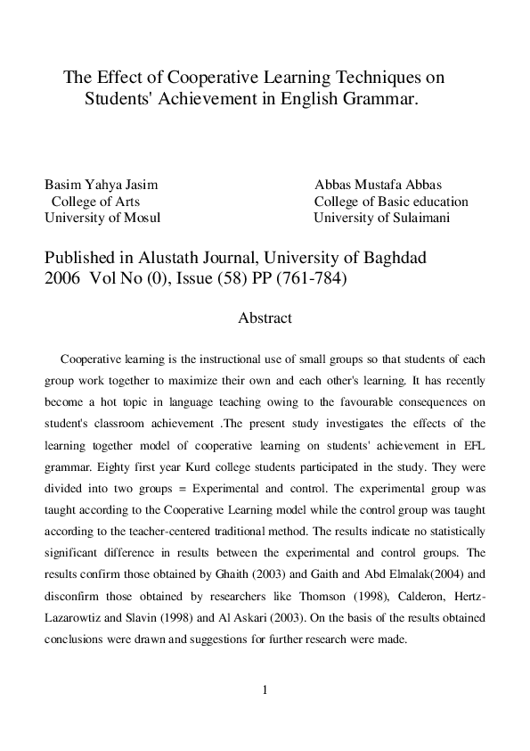 (PDF) The Effect of Cooperative Learning Techniques on Students ...
