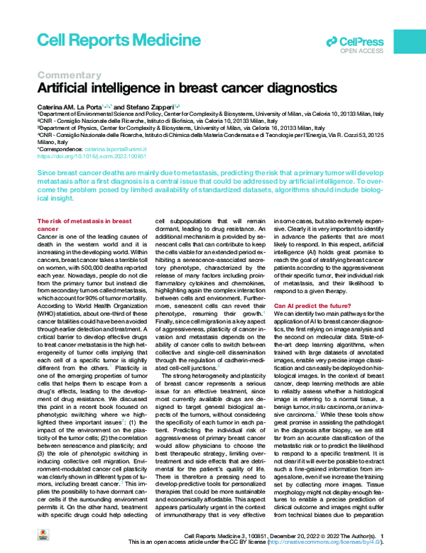(PDF) Artificial intelligence in breast cancer diagnostics