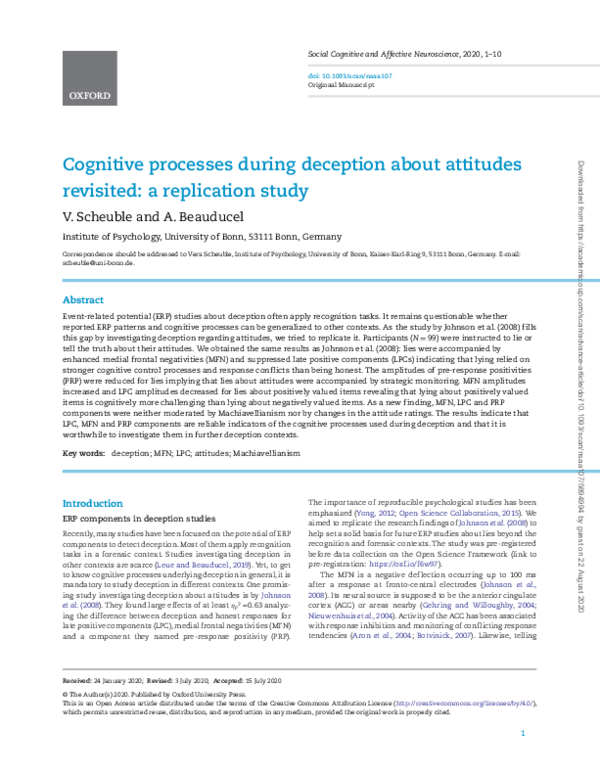 (PDF) Cognitive processes during deception about attitudes revisited: a ...