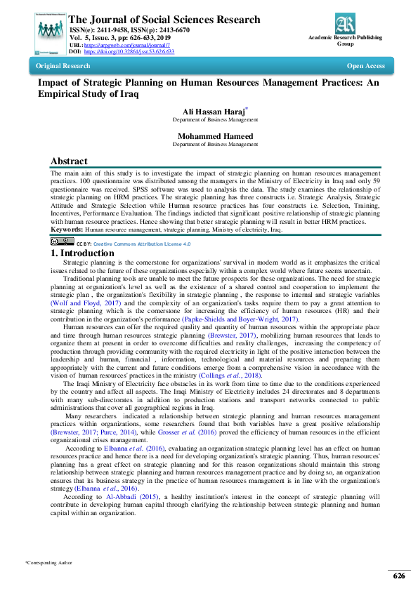 (PDF) Impact of Strategic Planning on Human Resources Management ...