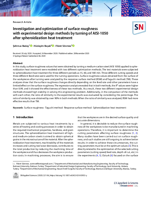 (PDF) Investigation and optimization of surface roughness with ...