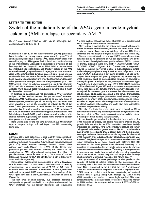 (PDF) Switch of the mutation type of the NPM1 gene in acute myeloid ...