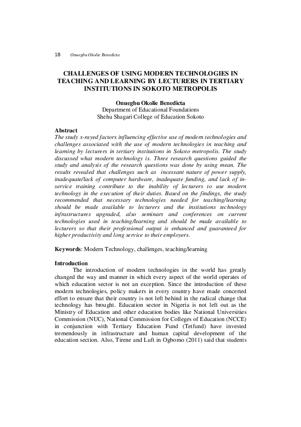 (PDF) Challenges of Using Modern Technologies in Teaching and Learning ...