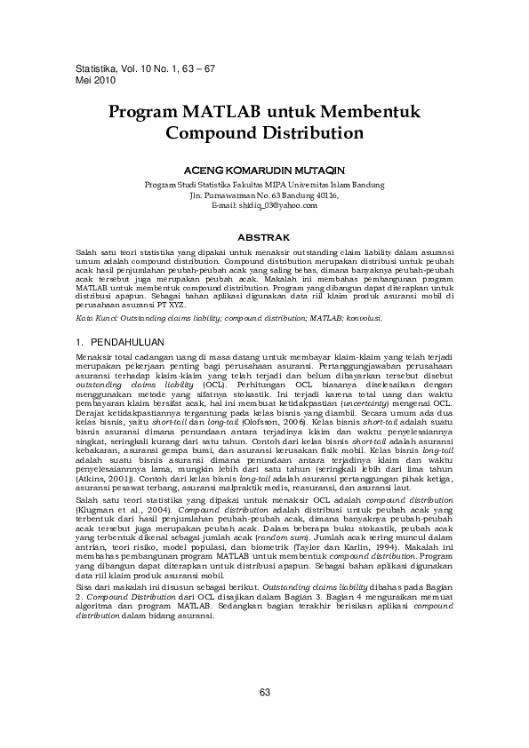 (PDF) Program MATLAB untuk Membentuk Compound Distribution