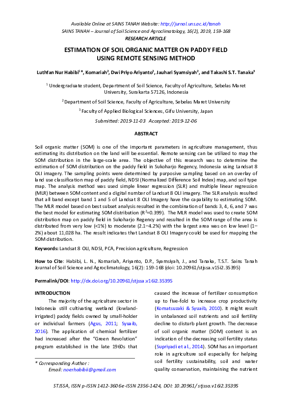 (PDF) Estimation of Soil Organic Matter on Paddy Field using Remote ...