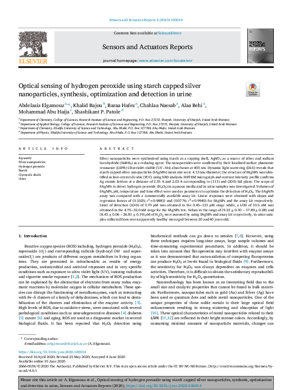 (PDF) Optical sensing of hydrogen peroxide using starch capped silver ...