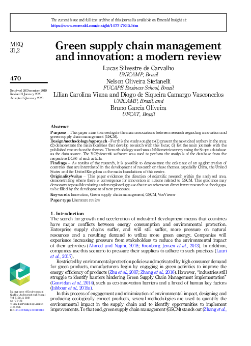 (PDF) Green supply chain management and innovation: a modern review