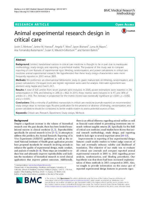 (PDF) Animal experimental research design in critical care