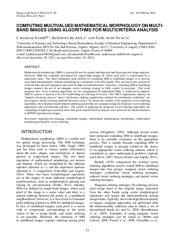 (PDF) COMPUTING MULTIVALUED MATHEMATICAL MORPHOLOGY ON MULTI-BAND ...