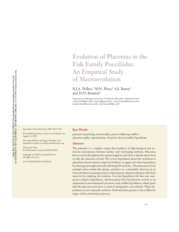 (PDF) Evolution of Placentas in the Fish Family Poeciliidae: An ...