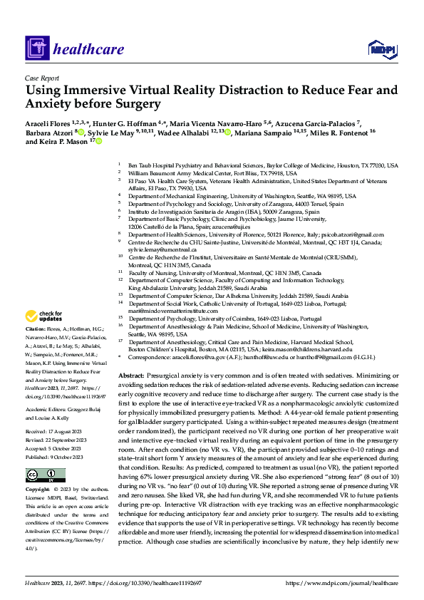 (PDF) Using Immersive Virtual Reality Distraction to Reduce Fear and ...