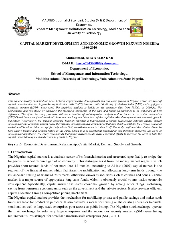 (PDF) CAPITAL MARKET DEVELOPMENT AND ECONOMIC GROWTH NEXUS IN NIGERIA ...