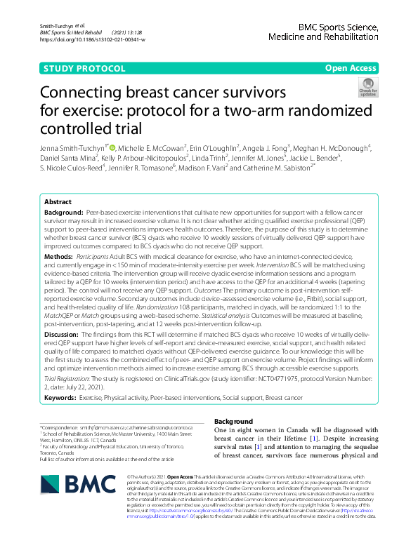 (PDF) Connecting breast cancer survivors for exercise: protocol for a ...