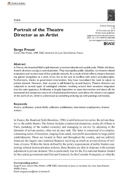 (PDF) Portrait of the Theatre Director as an Artist