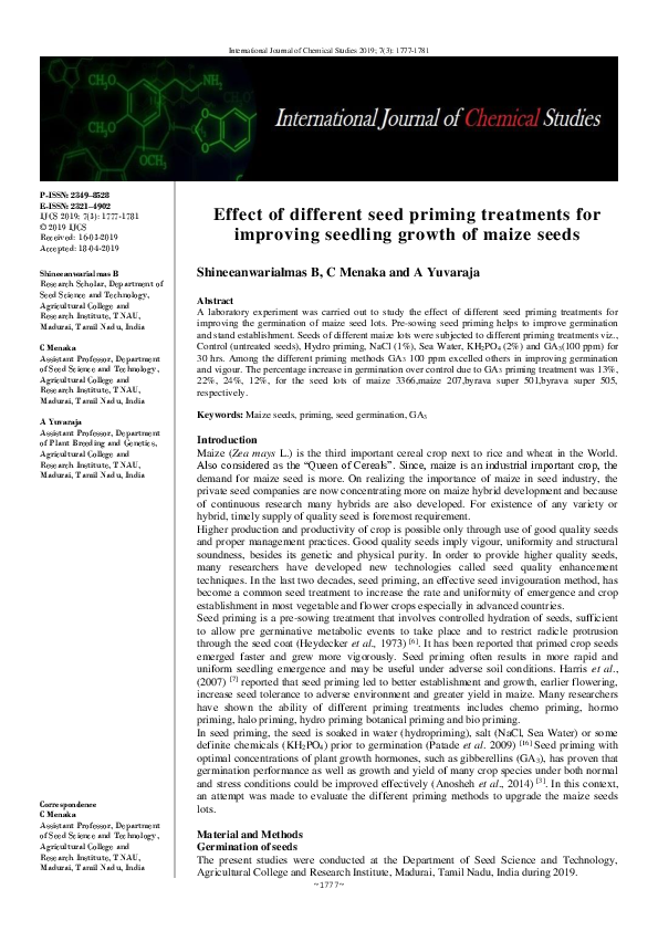(PDF) Effect of different seed priming treatments for improving ...