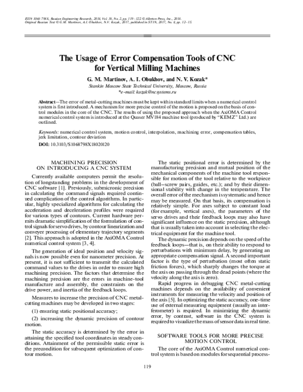 (PDF) The Usage of Error Compensation Tools of CNC for Vertical Milling ...