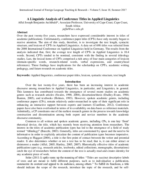 (PDF) A Linguistic Analysis of Conference Titles in Applied Linguistics