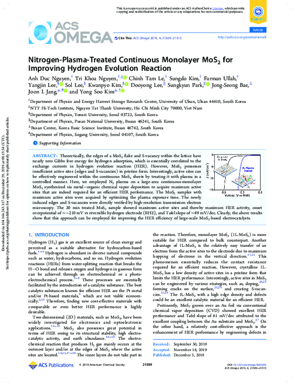 (PDF) Nitrogen-Plasma-Treated Continuous Monolayer MoS2 for Improving ...