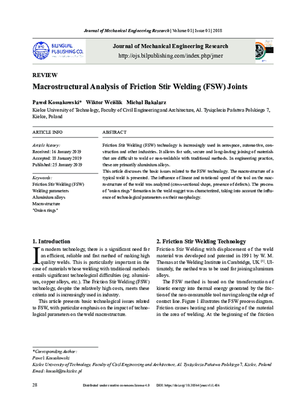 (PDF) Macrostructural Analysis of Friction Stir Welding (FSW) Joints