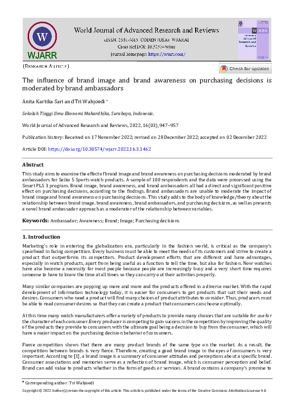 (PDF) The influence of brand image and brand awareness on purchasing ...