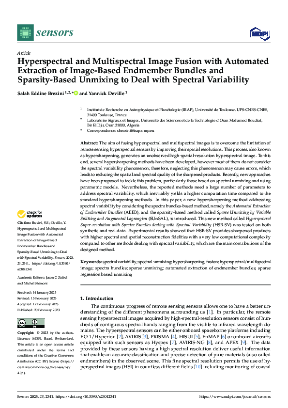 (PDF) Hyperspectral and Multispectral Image Fusion with Automated ...