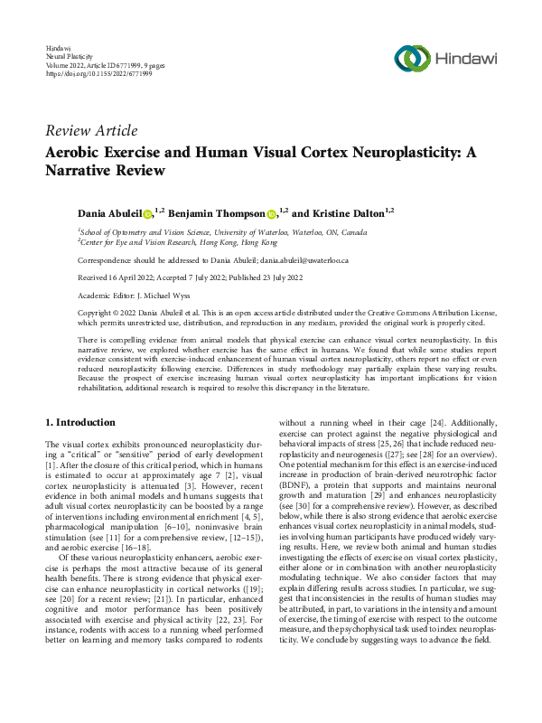 (PDF) Aerobic Exercise and Human Visual Cortex Neuroplasticity: A ...
