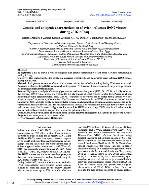 (PDF) Genetic and Antigenic Characterization of Avian Influenza A (H5N1 ...