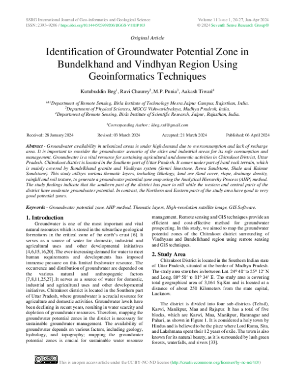 (PDF) Identification of Groundwater Potential Zone in Bundelkhand and ...
