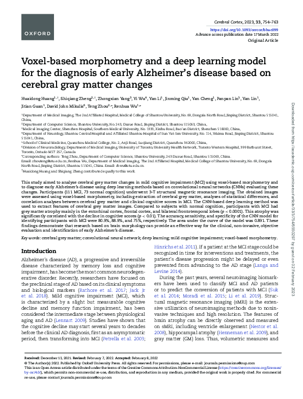 (PDF) Voxel-based morphometry and a deep learning model for the ...