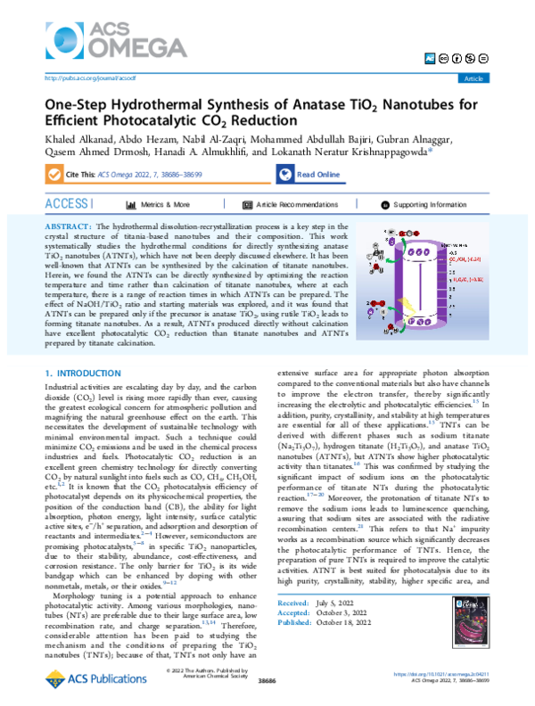 (PDF) One-Step Hydrothermal Synthesis of Anatase TiO 2 Nanotubes for ...
