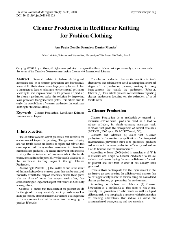 (PDF) Cleaner Production in Rectilinear Knitting for Fashion Clothing