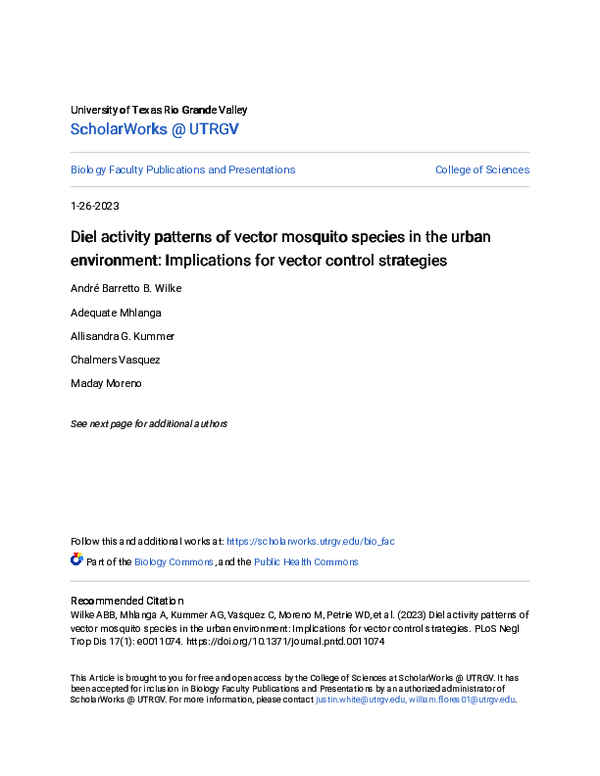 (PDF) Diel activity patterns of vector mosquito species in the urban ...