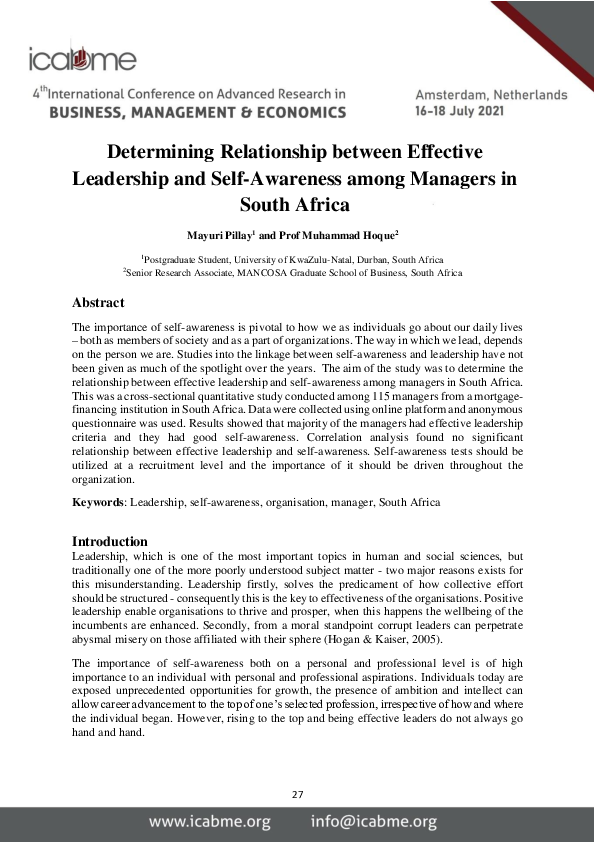 (PDF) Determining Relationship between Effective Leadership and Self ...