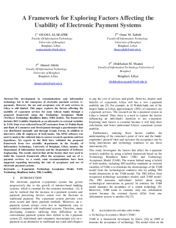 (PDF) A Framework for Exploring Factors Affecting the Usability of ...
