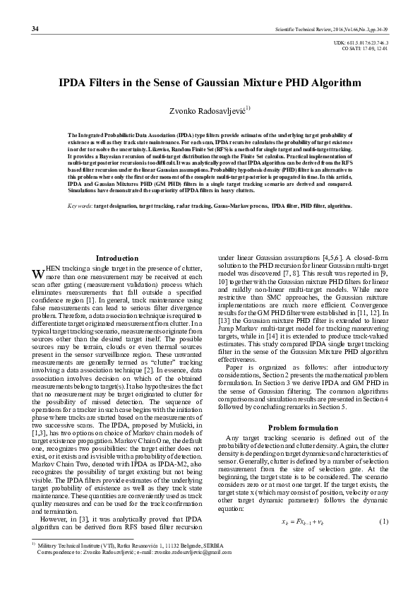 (PDF) IPDA filters in the sense of Gaussian mixture PHD algorithm