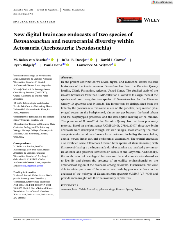 (PDF) New digital braincase endocasts of two species of Desmatosuchus ...