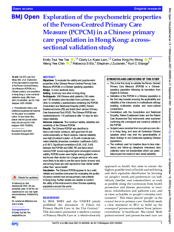 (PDF) Exploration of the psychometric properties of the Person-Centred ...