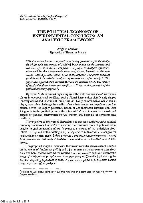 (PDF) The Political Economy of Environmental Conflicts: An Analytic ...