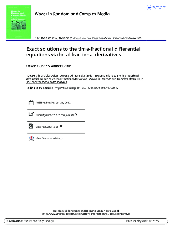 (PDF) Exact solutions to the time-fractional differential equations via ...