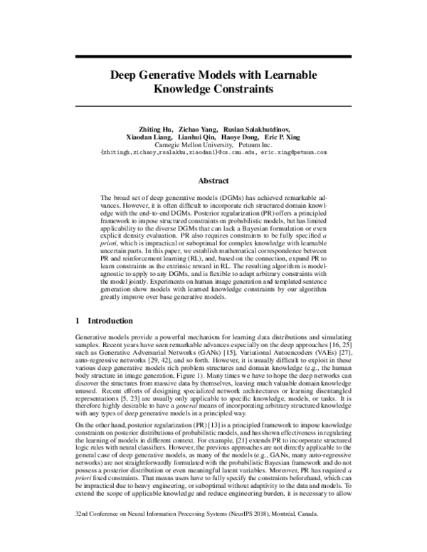 (PDF) Deep Generative Models with Learnable Knowledge Constraints