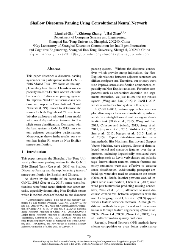 (PDF) Shallow Discourse Parsing Using Convolutional Neural Network