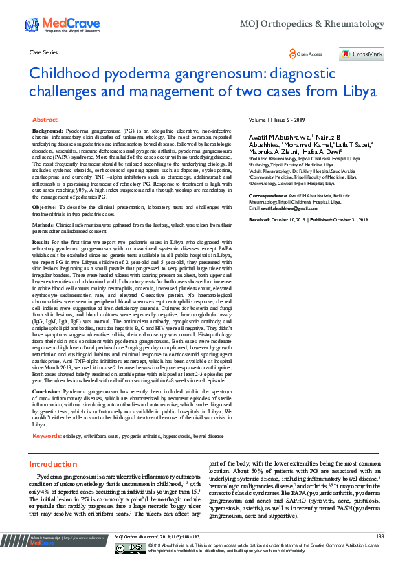 (PDF) Childhood pyoderma gangrenosum: diagnostic challenges and ...