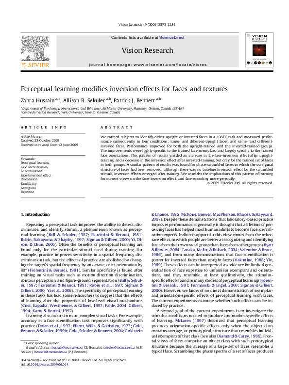 (PDF) Perceptual learning modifies inversion effects for faces and textures